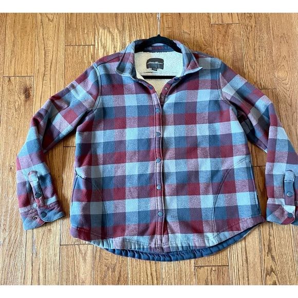 Eddie Bauer plaid Sherpa lined button front shacket xl - Picture 8 of 11